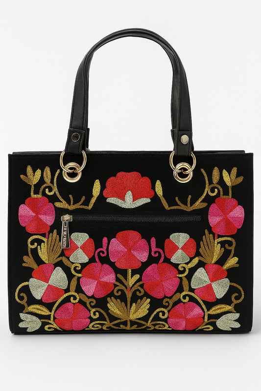 Amrie Red & Black Jute Tote Bag – Stylish Eco-Friendly Bag for Women