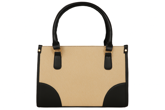 Amrie Black & Beige PU Tote Bag – Premium Stylish Handbag for Women