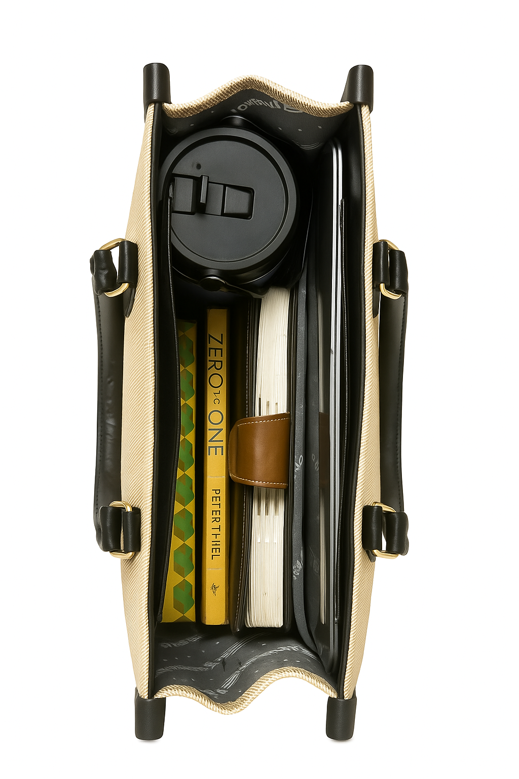 Amrie Black & Beige PU Tote Bag – Premium Stylish Handbag for Women